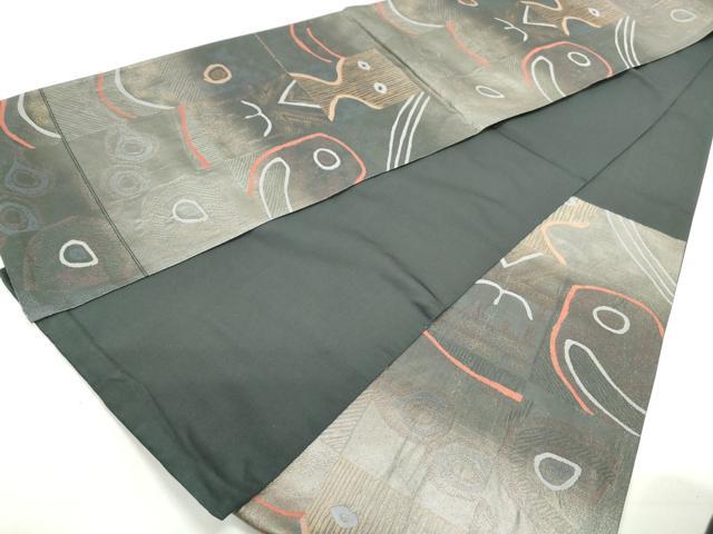 平和屋着物◎六通柄袋帯　幾何学文　引箔　正絹　逸品　DABC9127qa