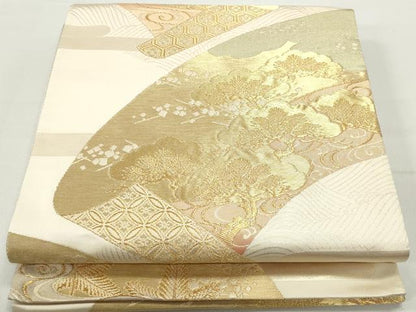 平和屋着物◎佐賀錦　六通柄袋帯　地紙枝松文　金糸　正絹　逸品　DABC9133qa