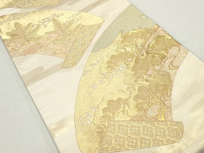 平和屋着物◎佐賀錦　六通柄袋帯　地紙枝松文　金糸　正絹　逸品　DABC9133qa