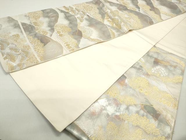 平和屋着物◎六通柄袋帯　重ね山枝松文　金銀糸　正絹　逸品　DABC9137qa