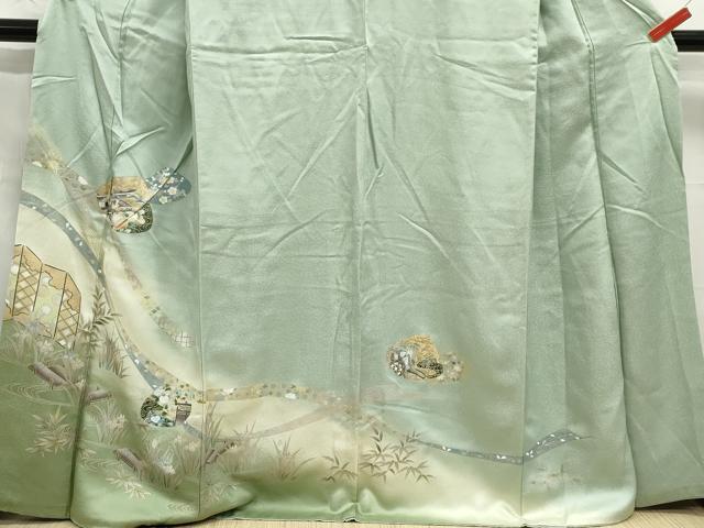 平和屋着物■訪問着 屏風草花文 暈し染め 金銀彩 正絹 逸品 DABC9179qa