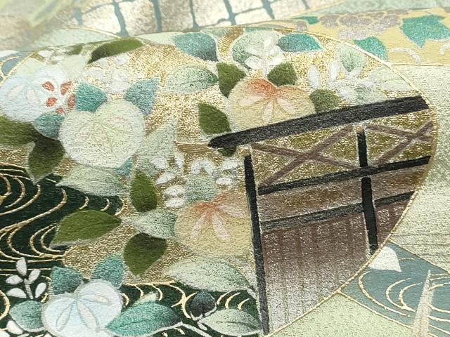 平和屋着物■訪問着 屏風草花文 暈し染め 金銀彩 正絹 逸品 DABC9179qa