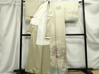 平和屋着物■訪問着 刺繍 風景樹林文 暈し染め 金糸 正絹 逸品 DABC9200qa