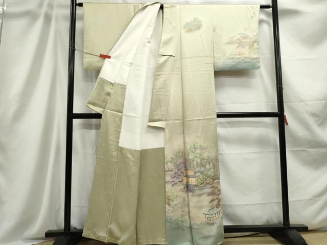 平和屋着物■訪問着 刺繍 風景樹林文 暈し染め 金糸 正絹 逸品 DABC9200qa
