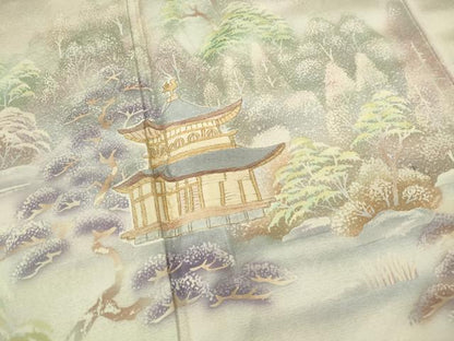 平和屋着物■訪問着 刺繍 風景樹林文 暈し染め 金糸 正絹 逸品 DABC9200qa