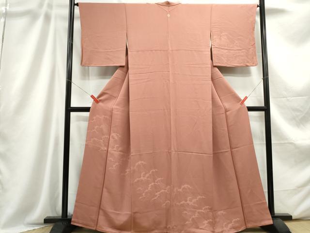 平和屋着物■上質な色無地 立波地紋 蘇芳香色 正絹 逸品 DABC9207qa