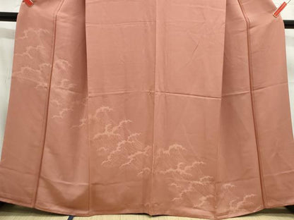 平和屋着物■上質な色無地 立波地紋 蘇芳香色 正絹 逸品 DABC9207qa
