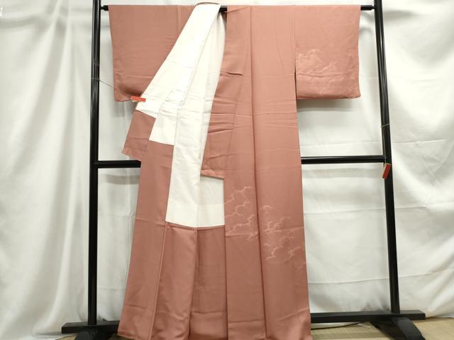 平和屋着物■上質な色無地 立波地紋 蘇芳香色 正絹 逸品 DABC9207qa