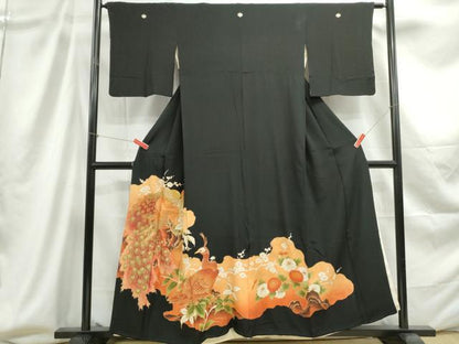 平和屋着物■豪華黒留袖 刺繍 孔雀花文 暈し染め 金糸 金彩 正絹 逸品 DABC9223qa