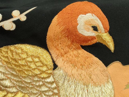 平和屋着物■豪華黒留袖 刺繍 孔雀花文 暈し染め 金糸 金彩 正絹 逸品 DABC9223qa