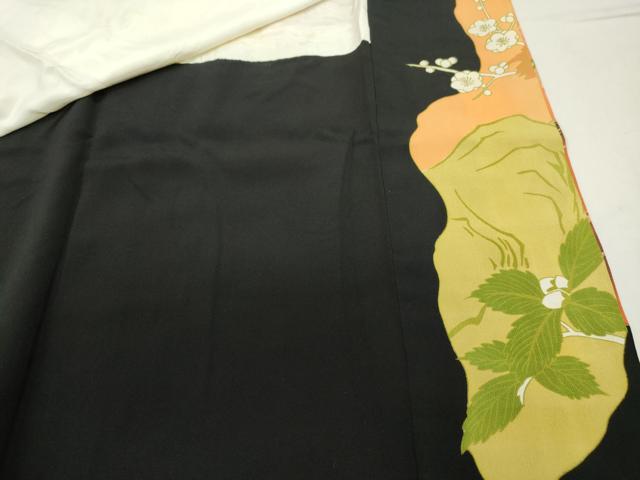 平和屋着物■豪華黒留袖 刺繍 孔雀花文 暈し染め 金糸 金彩 正絹 逸品 DABC9223qa