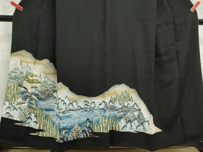 平和屋着物■豪華黒留袖 風景文 金彩 正絹 逸品 DABC9236qa