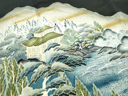 平和屋着物■豪華黒留袖 風景文 金彩 正絹 逸品 DABC9236qa