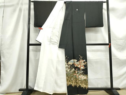 平和屋着物■豪華黒留袖 流水地紙花文 暈し染め 金銀彩 正絹 逸品 DABC9237qa