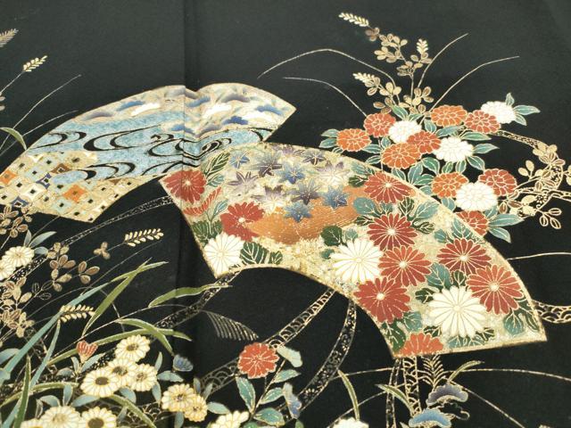 平和屋着物■豪華黒留袖 流水地紙花文 暈し染め 金銀彩 正絹 逸品 DABC9237qa