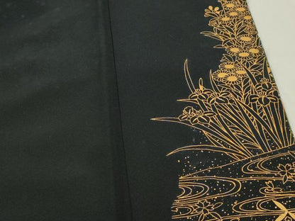 平和屋着物■豪華黒留袖 流水地紙花文 暈し染め 金銀彩 正絹 逸品 DABC9237qa