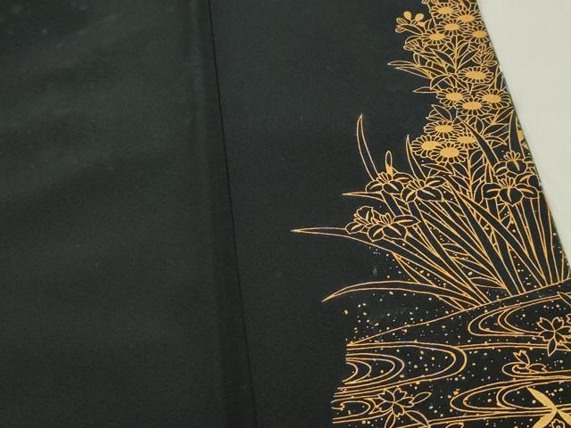平和屋着物■豪華黒留袖 流水地紙花文 暈し染め 金銀彩 正絹 逸品 DABC9237qa