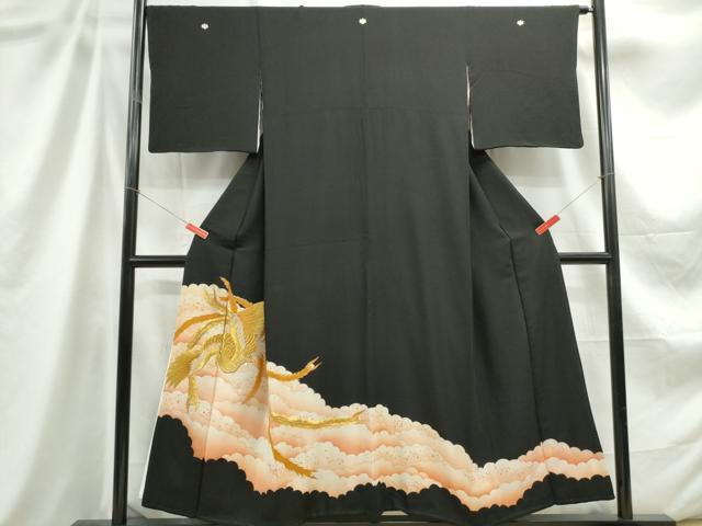 平和屋着物■豪華黒留袖 刺繍 重ね雲鳳凰文 暈し染め 金銀糸 正絹 逸品 DABC9241qa