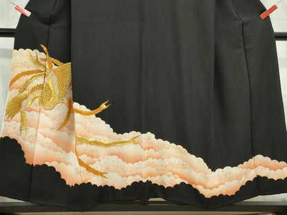 平和屋着物■豪華黒留袖 刺繍 重ね雲鳳凰文 暈し染め 金銀糸 正絹 逸品 DABC9241qa