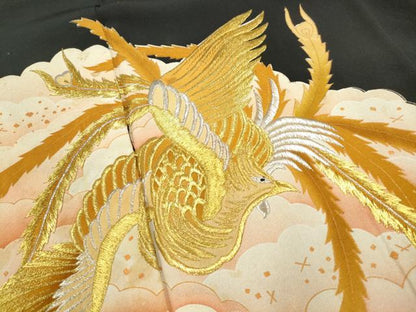 平和屋着物■豪華黒留袖 刺繍 重ね雲鳳凰文 暈し染め 金銀糸 正絹 逸品 DABC9241qa