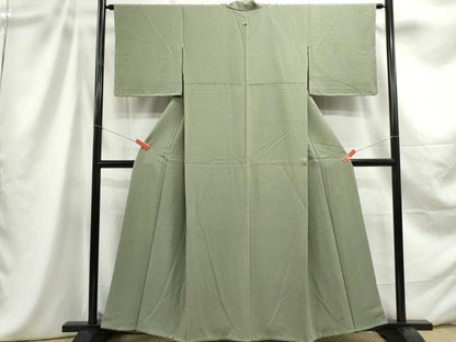 平和屋着物■上質な色無地 霞地紋 松葉色 正絹 逸品 DABC9247qa