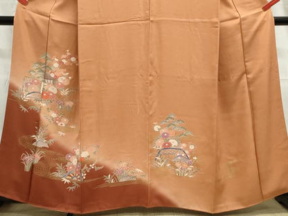 平和屋着物■訪問着　流水草花文　暈し染め　金彩　正絹　逸品　DABC9250qa