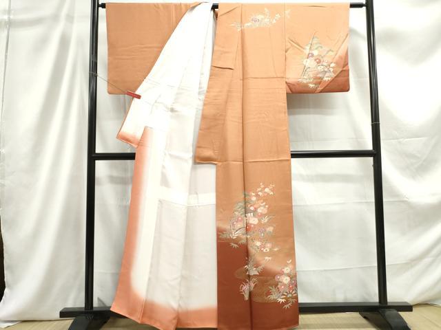 平和屋着物■訪問着　流水草花文　暈し染め　金彩　正絹　逸品　DABC9250qa