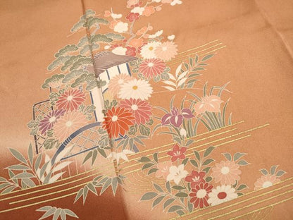 平和屋着物■訪問着　流水草花文　暈し染め　金彩　正絹　逸品　DABC9250qa