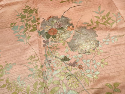 平和屋着物■訪問着　刺繍　雪輪草花文　暈し染め　金銀彩　正絹　逸品　DABC9251qa