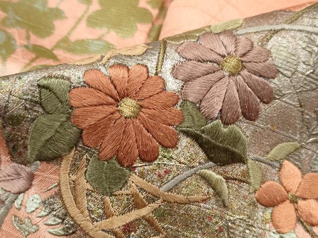 平和屋着物■訪問着　刺繍　雪輪草花文　暈し染め　金銀彩　正絹　逸品　DABC9251qa