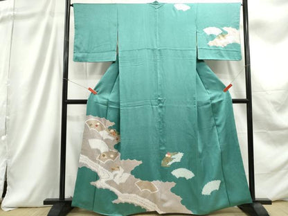平和屋着物■訪問着　絞り　刺繍　地紙花文　金彩　正絹　逸品　DABC9268qa