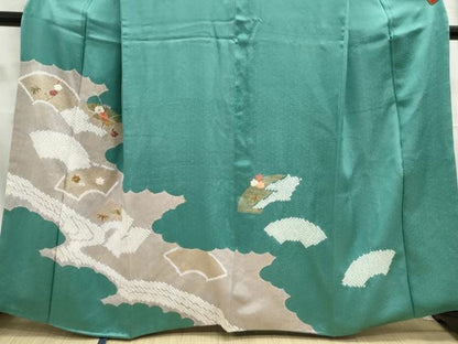 平和屋着物■訪問着　絞り　刺繍　地紙花文　金彩　正絹　逸品　DABC9268qa