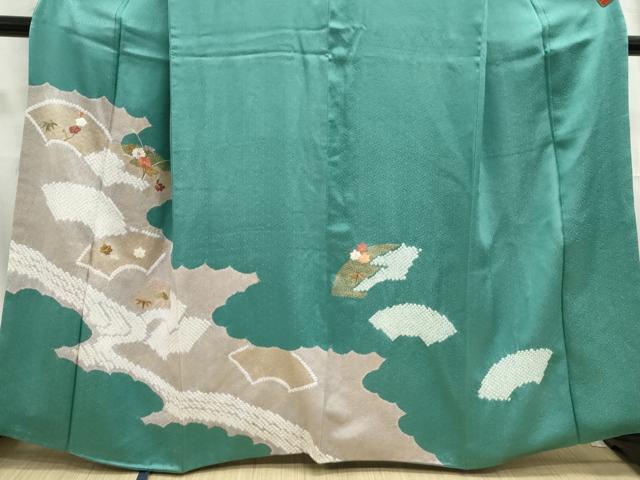 平和屋着物■訪問着　絞り　刺繍　地紙花文　金彩　正絹　逸品　DABC9268qa