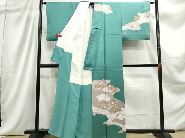 平和屋着物■訪問着　絞り　刺繍　地紙花文　金彩　正絹　逸品　DABC9268qa