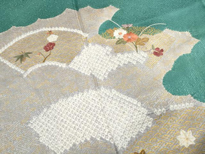 平和屋着物■訪問着　絞り　刺繍　地紙花文　金彩　正絹　逸品　DABC9268qa