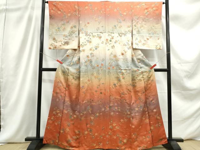 平和屋着物■訪問着　舞枝花文　暈し染め　金彩　正絹　逸品　DABC9269qa
