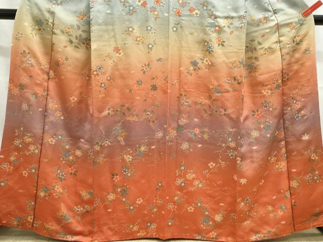 平和屋着物■訪問着　舞枝花文　暈し染め　金彩　正絹　逸品　DABC9269qa