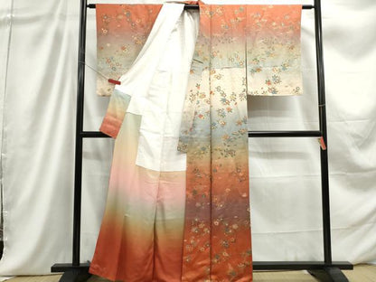 平和屋着物■訪問着　舞枝花文　暈し染め　金彩　正絹　逸品　DABC9269qa