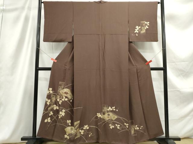 平和屋着物■訪問着　地紙花蝶枝葉文　金彩　正絹　逸品　DABC9271qa