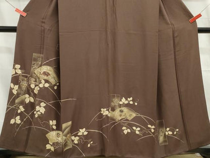 平和屋着物■訪問着　地紙花蝶枝葉文　金彩　正絹　逸品　DABC9271qa