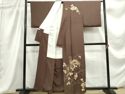 平和屋着物■訪問着　地紙花蝶枝葉文　金彩　正絹　逸品　DABC9271qa