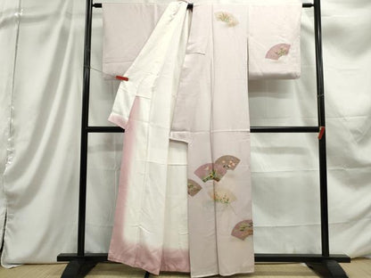 平和屋着物■訪問着　流水地紙花鳥文　暈し染め　金銀彩　正絹　逸品　DABC9283qa