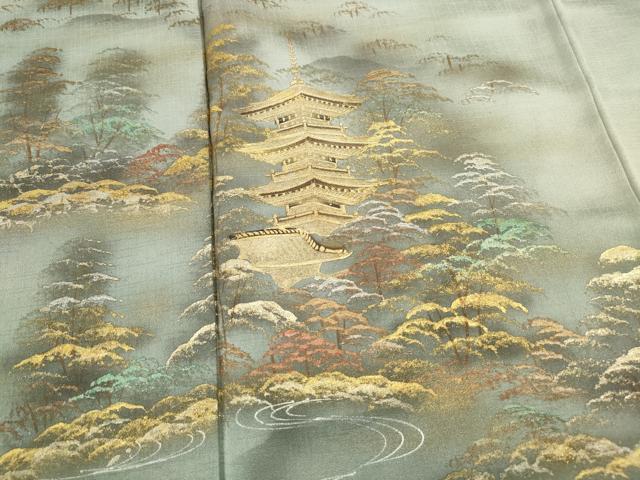 平和屋着物■訪問着　風景文　暈し染め　金銀彩　正絹　逸品　DABC9300qa