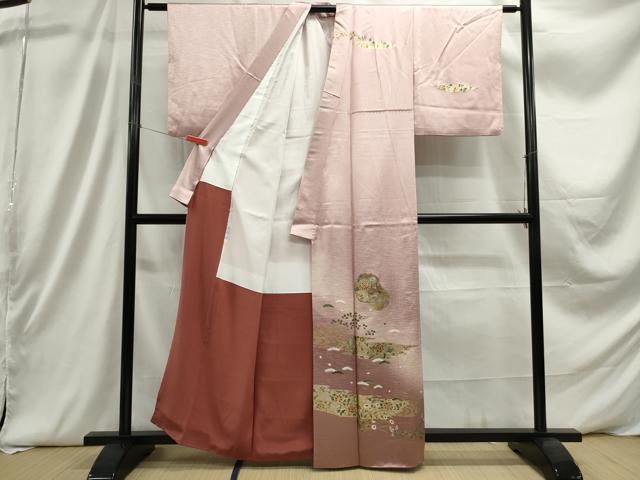 平和屋着物■訪問着　雪輪花文　暈し染め　金彩　正絹　逸品　DABC9305qa