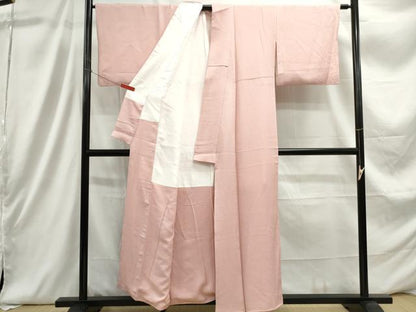 平和屋着物■上質な色無地　舞花地紋　水柿色　正絹　逸品　DABC9308qa