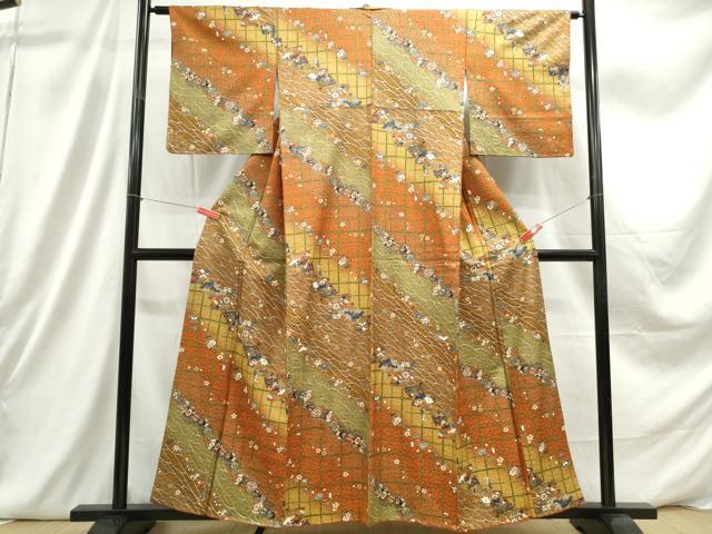 平和屋着物■上質な小紋　扇面飛鶴花文　暈し染め　金彩　正絹　逸品　DABC9312qa