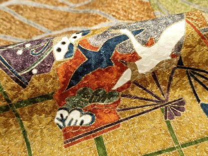 平和屋着物■上質な小紋　扇面飛鶴花文　暈し染め　金彩　正絹　逸品　DABC9312qa