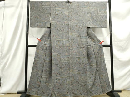 平和屋着物■上質な小紋　風景花文　正絹　逸品　DABC9315qa