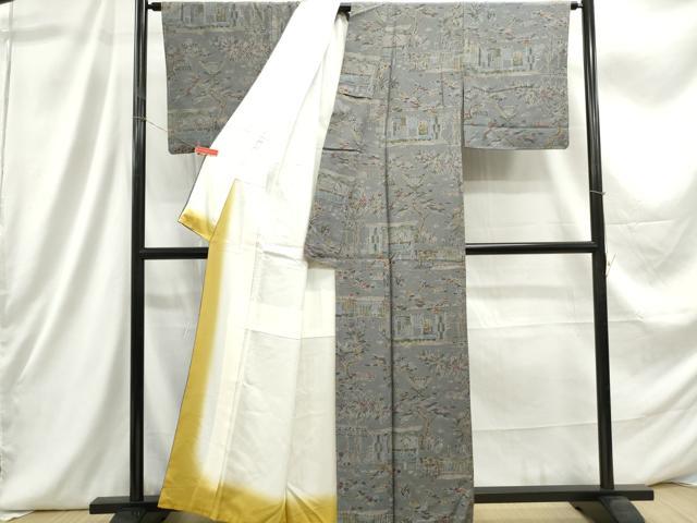 平和屋着物■上質な小紋　風景花文　正絹　逸品　DABC9315qa