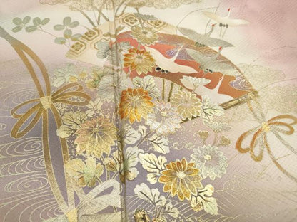 平和屋着物■訪問着　扇面飛鶴花文　暈し染め　金銀彩　正絹　逸品　DABC9322qa